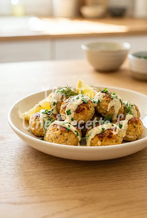 Photo de Boulettes de poulet à la grecque, mayo ail et citron