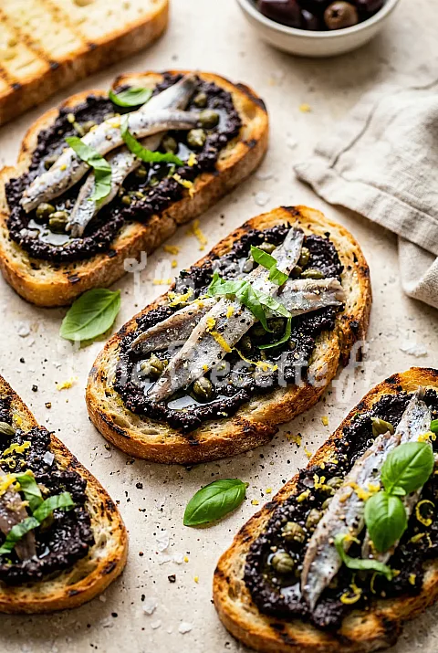 Photo de Bruschetta à la tapenade d'olives noires et aux anchois
