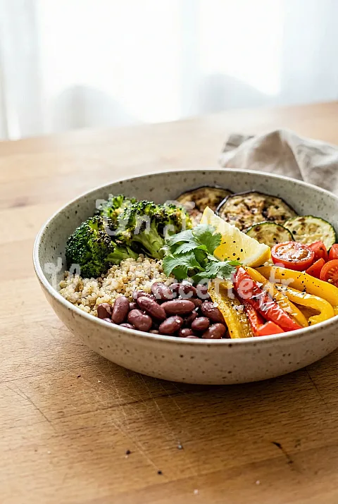Photo de Buddha Bowl végétalien aux légumes grillés
