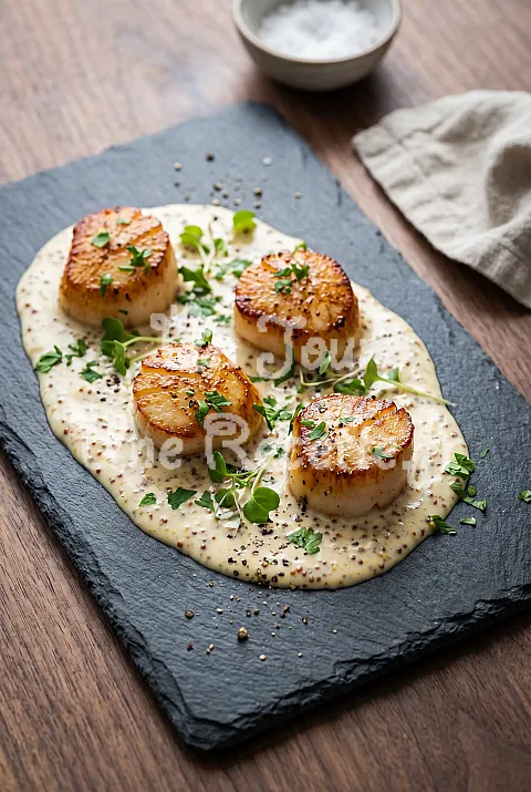 Photo de Coquilles Saint-Jacques poêlées à la moutarde et au vin blanc
