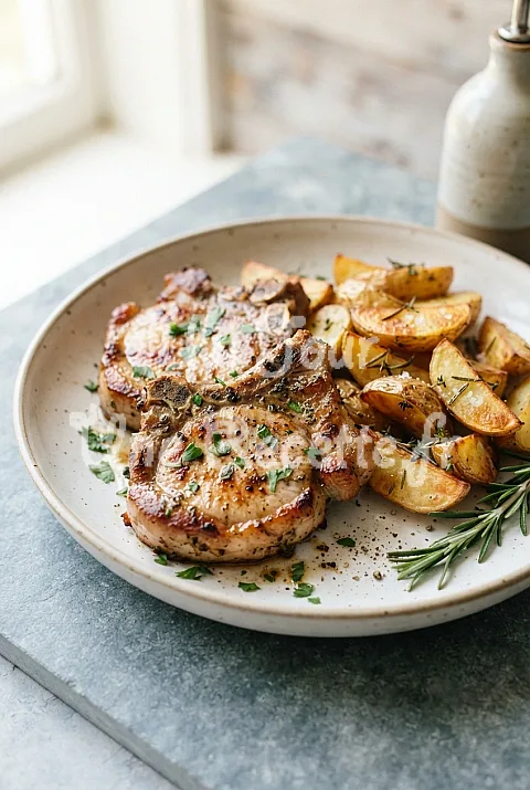 Photo de Côte de porc au four et pommes de terre