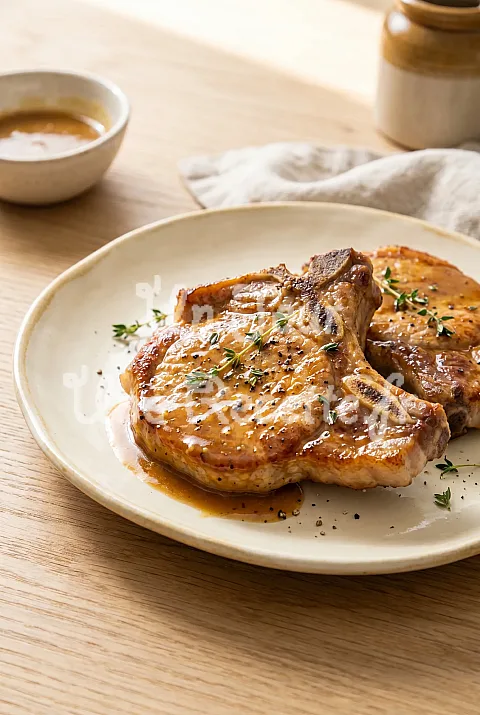 Photo de Côtelettes de porc avec sauce au miel et à la moutarde de Dijon