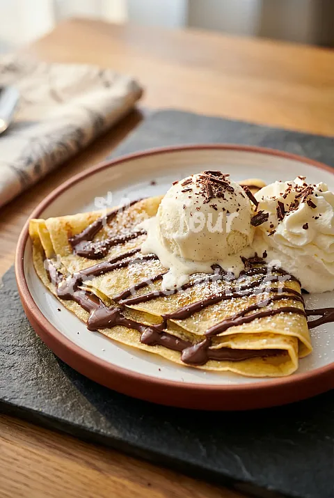 Photo de Crêpe chocolat et glace vanille