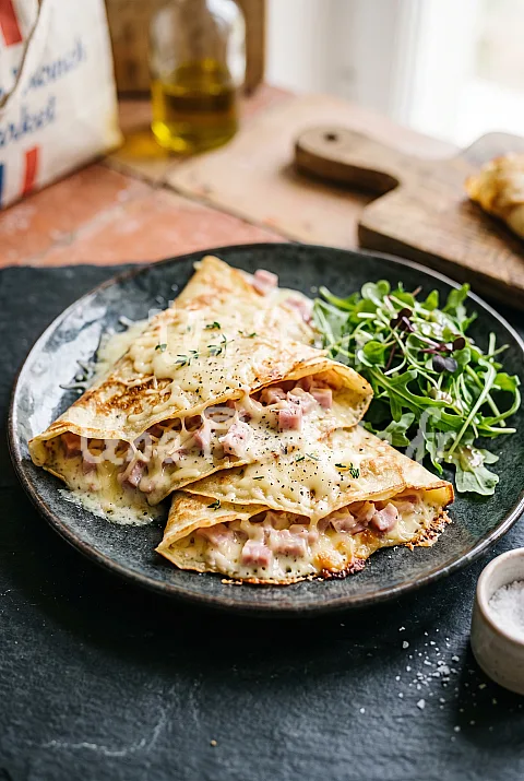 Photo de Crêpes fourrées au jambon et fromage
