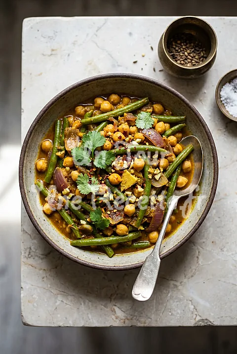 Photo de Curry de Haricots Verts et de Pois Chiches aux Épices Indiennes