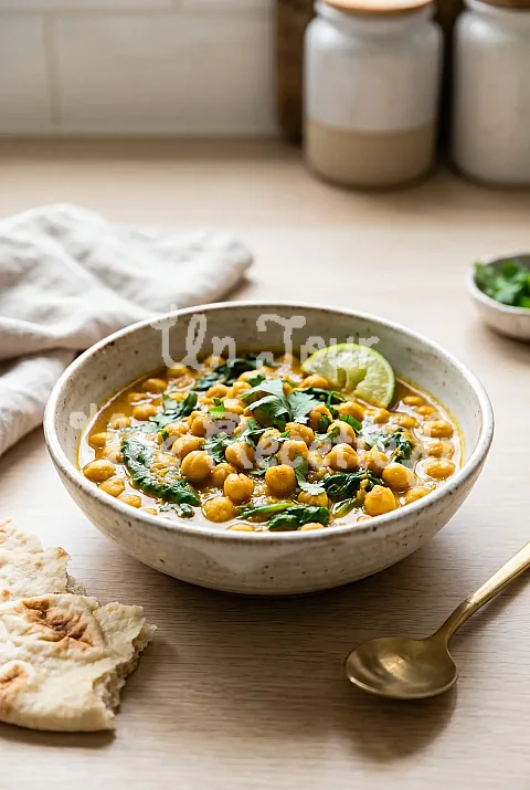 Photo de Curry de pois chiches aux épinards et épices indiennes