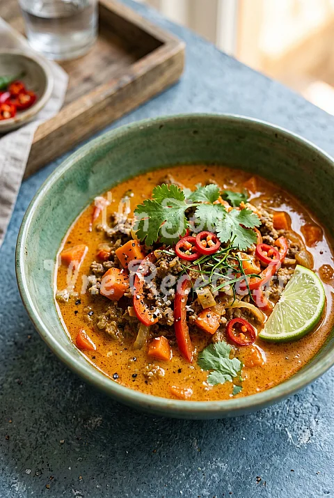 Photo de Curry rouge de boeuf et de légumes
