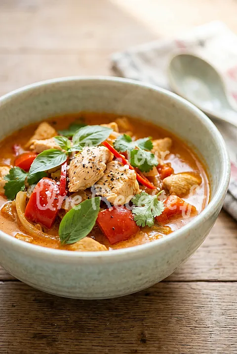 Photo de Curry rouge de poulet et légumes