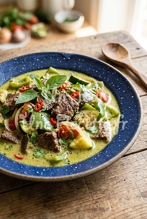 Photo de Curry vert de boeuf et de légumes