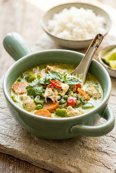 Photo de Curry vert de poulet au lait de coco et aux légumes