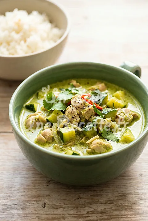 Photo de Curry vert de poulet et de courgettes