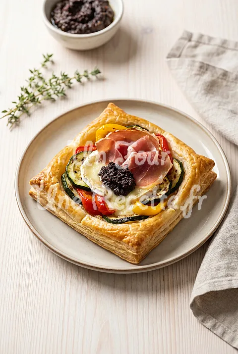 Photo de Feuilleté aux légumes grillés et à la tapenade d'olives noires