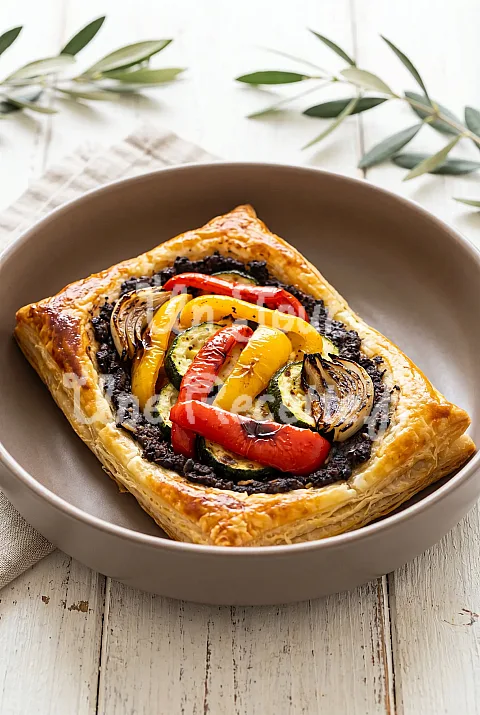 Photo de Feuilleté aux légumes grillés et tapenade d'olives noires