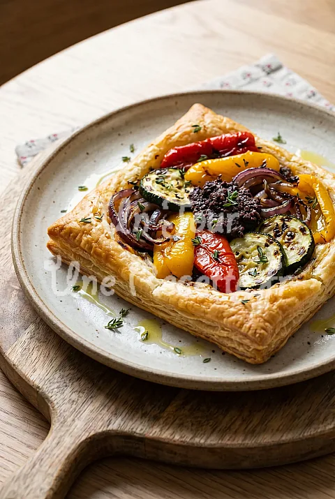Photo de Feuilleté légumes grillés et tapenade d'olives noires