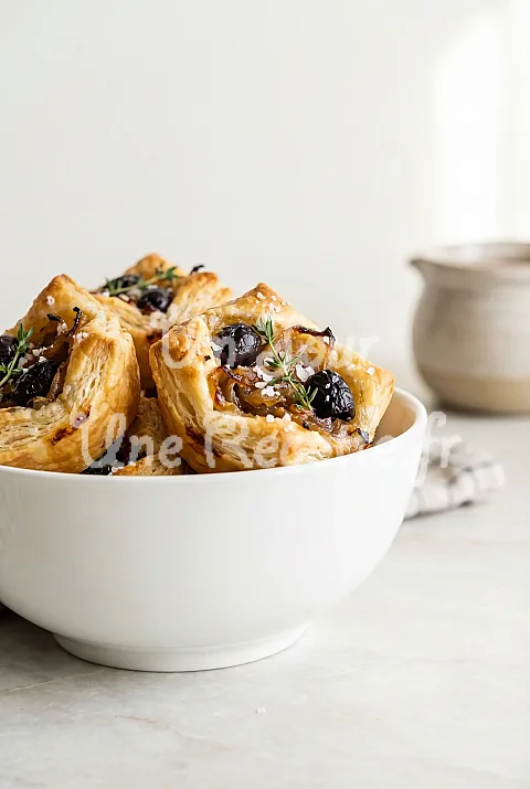 Photo de Feuilletés aux oignons, olives noires et thym