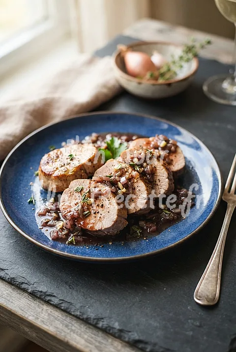 Photo de Filet mignon de porc au vin rouge et échalote