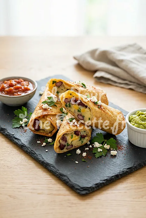 Photo de Flautas végétariennes à la pomme de terre et aux haricots rouges
