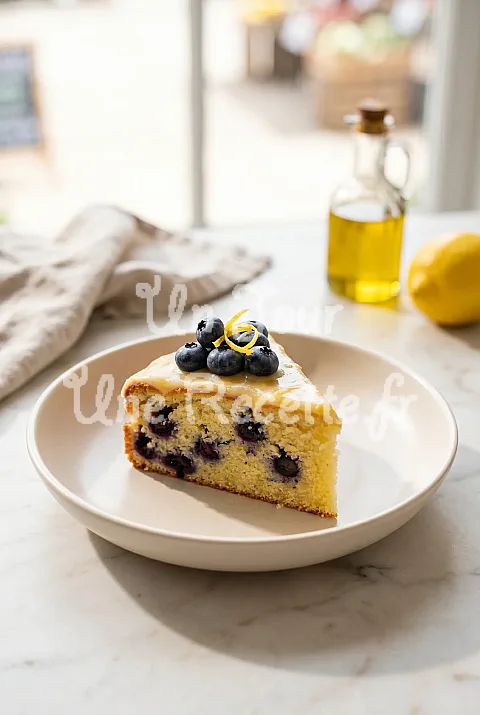 Photo de Gâteau bleuets, citron et huile d'olive