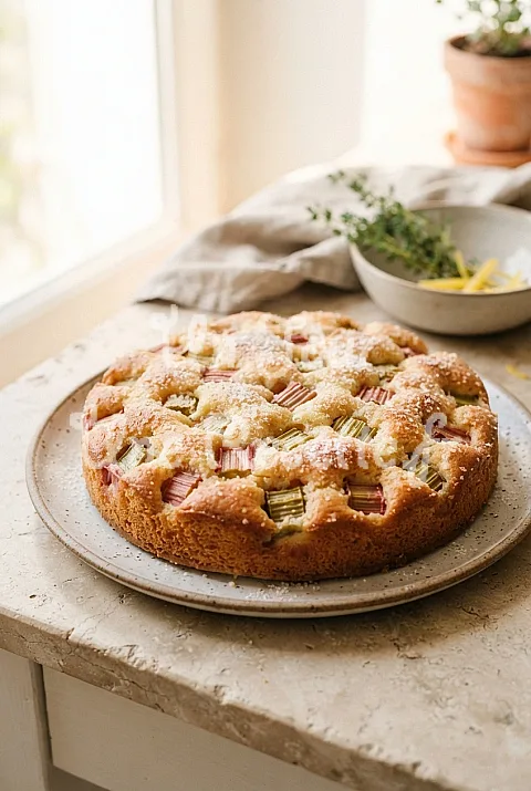Photo de Gâteau moelleux à la rhubarbe