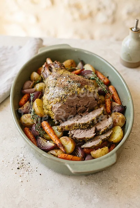 Photo de Gigot d'agneau cuit à la moutarde