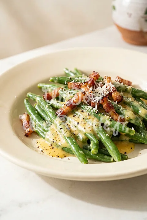 Photo de Haricots verts à la carbonara
