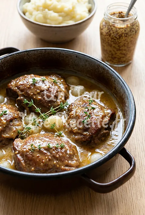 Photo de Joues de porc à la moutarde, bière et miel