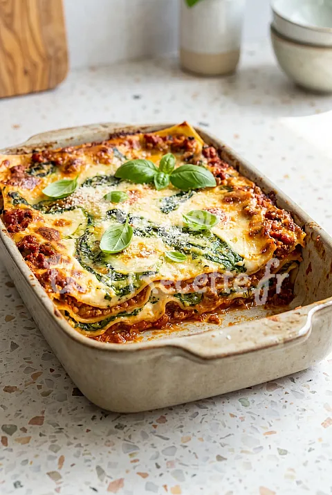 Photo de Lasagne sauce bolognaise et béchamel basilic-épinards
