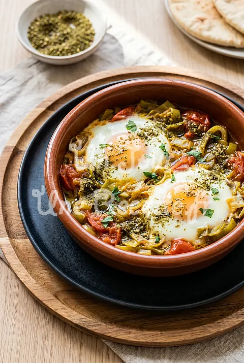 Photo de Œufs braisés aux poireaux et au zaatar
