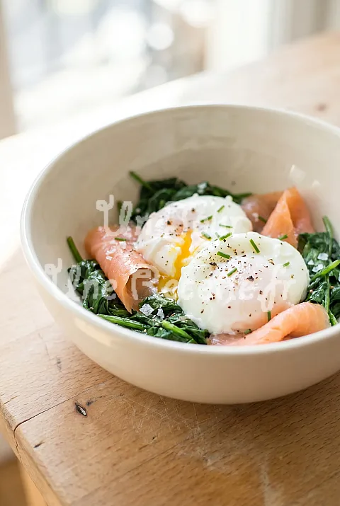 Photo de Oeufs pochés aux épinards et au saumon fumé
