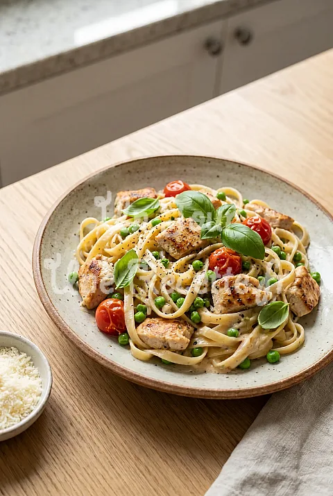 Photo de One pot pasta au poulet et petits pois