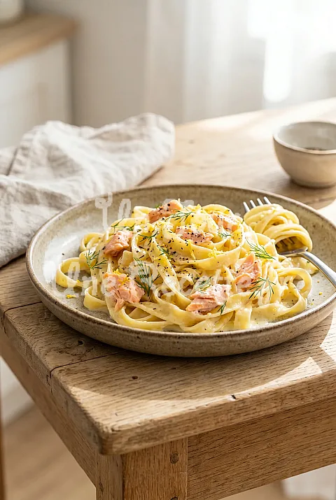 Photo de Pâtes au saumon et crème citronnée
