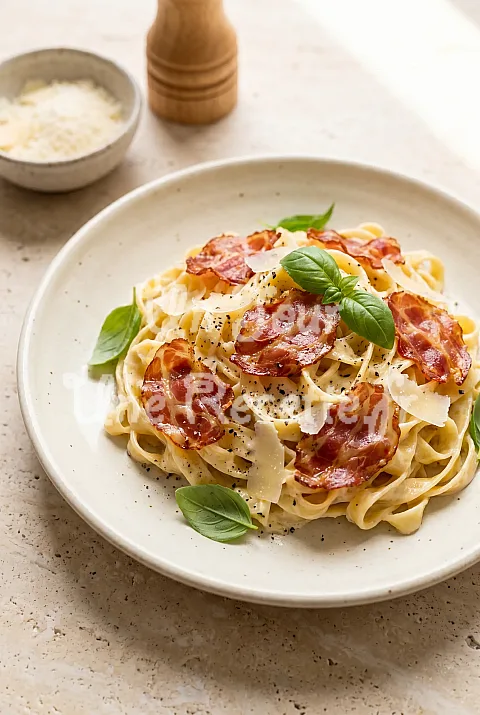 Photo de Pâtes à la coppa et sauce au parmesan