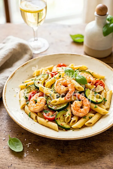 Photo de Penne aux courgettes et crevettes