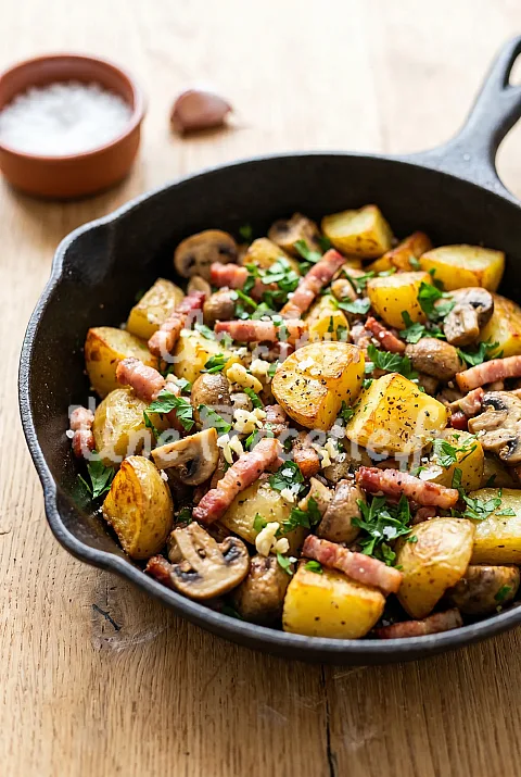 Photo de Poêlée de pommes de terre aux lardons et champignons