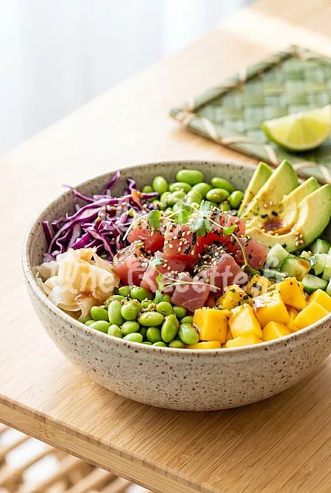 Photo de Poké bowl tropical au thon