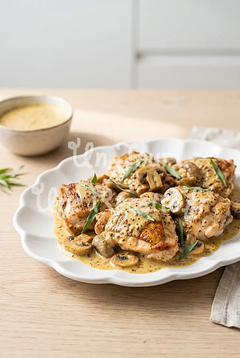 Photo de Poulet à la moutarde, à l'estragon et aux champignons