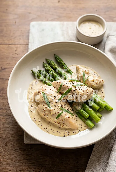Photo de Poulet crémeux à la moutarde et aux asperges
