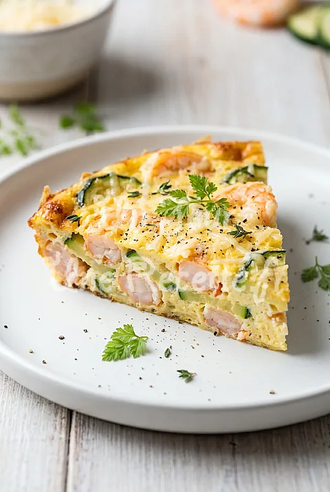 Photo de Quiche sans pâte aux crevettes et à la courgette