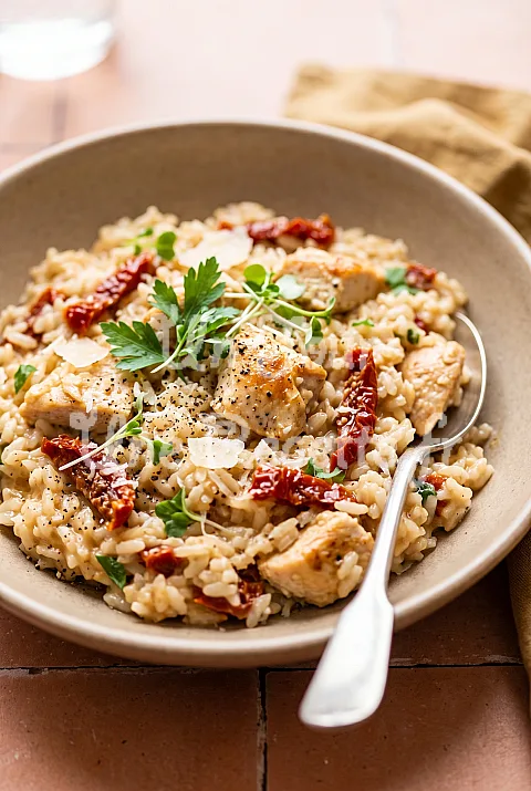 Photo de Risotto au poulet et aux tomates séchées