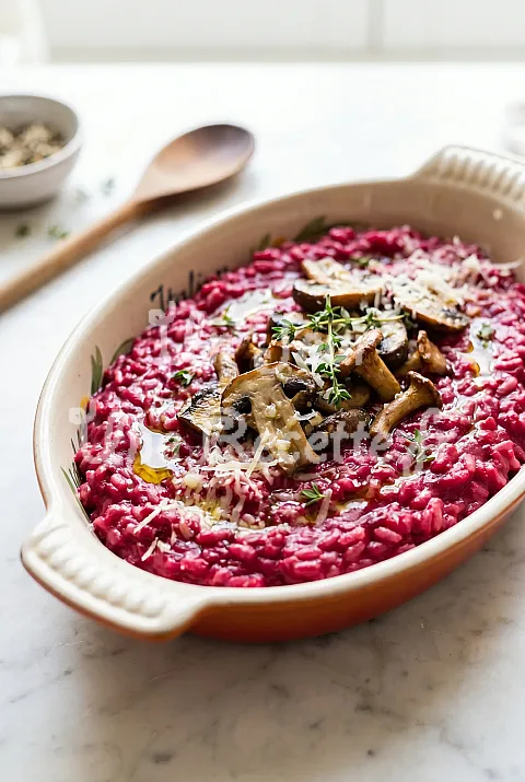 Photo de Risotto aux champignons et à la betterave