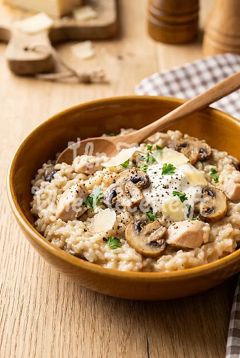 Photo de Risotto au poulet et crème de champignon