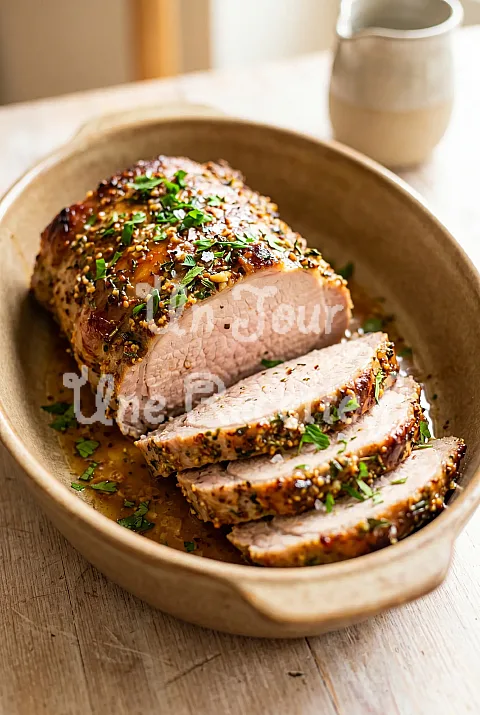 Photo de Rôti de porc à la moutarde et aux herbes