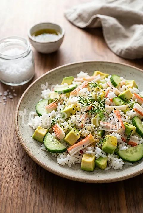 Photo de Salade de riz avocat concombre surimi