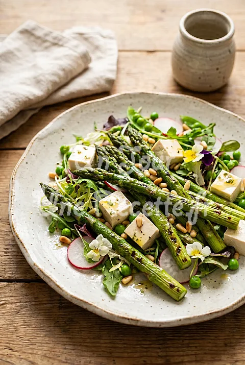 Photo de Salade-repas aux asperges grillées et au tofu soyeux