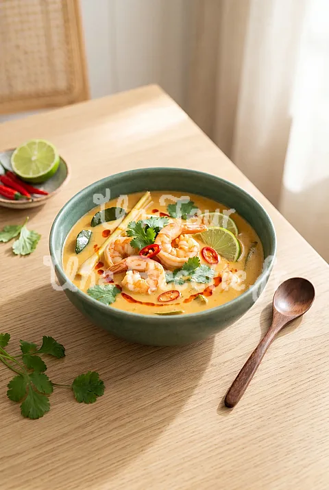 Photo de Soupe asiatique aux crevettes et au lait de coco