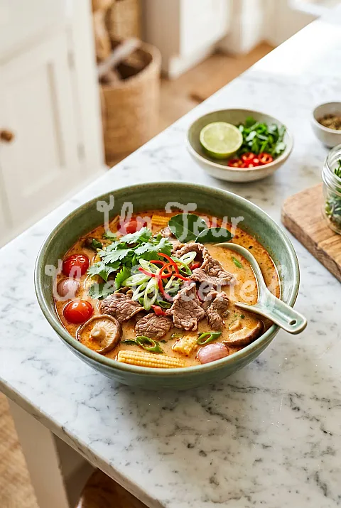 Photo de Soupe de boeuf à la thaïlandaise (tom yam nam khon)