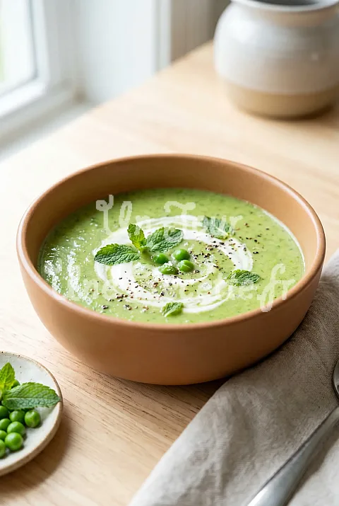 Photo de Soupe froide concombre, pois, yogourt et menthe
