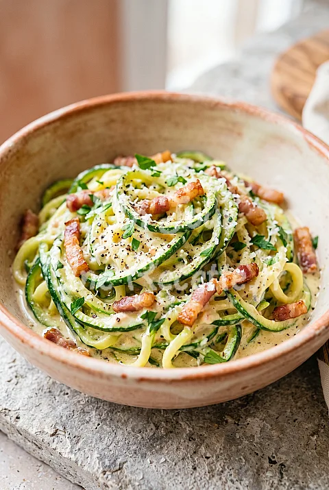 Photo de Tagliatelles de courgettes à la carbonara