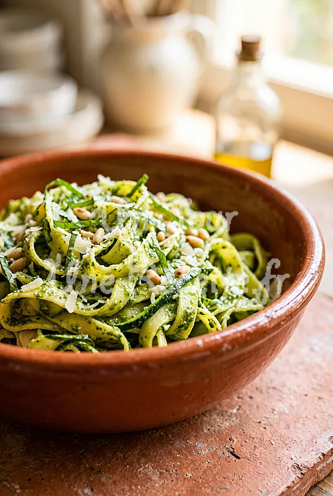 Photo de Tagliatelles de courgettes au pesto