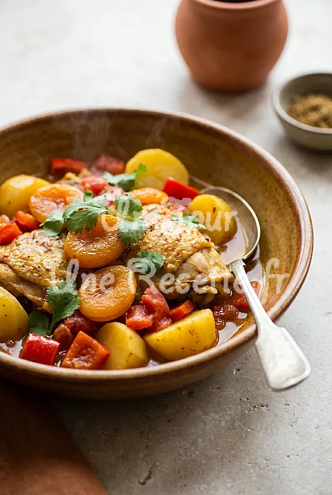 Photo de Tajine de poulet aux abricots secs et aux pommes de terre
